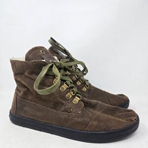 TOMS Highlands Botas Brown Canvas Faux Shearling Lined High Top Boots Womens 10